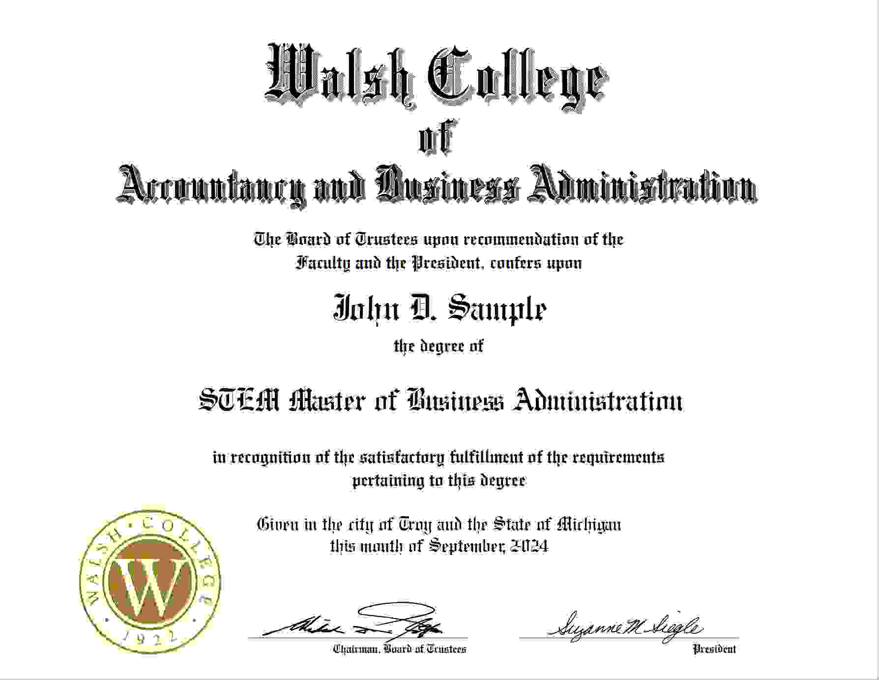 walsh certificate walsh certificate